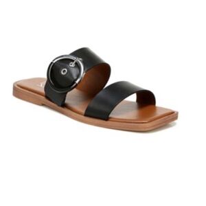 Franco Sarto Merris Slip On Square Toe Leather Slide Sandals Black 6